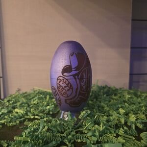 Easter egg, Wood,engraved, Hand-Painted Purple 3 1/2x 3" Wide